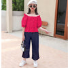 Western style cotton Shirt with Jeans with Golden thread Dress For Girls