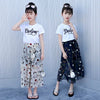Two piece children summer suit T-shirt chiffon broad legged pant dress for girls