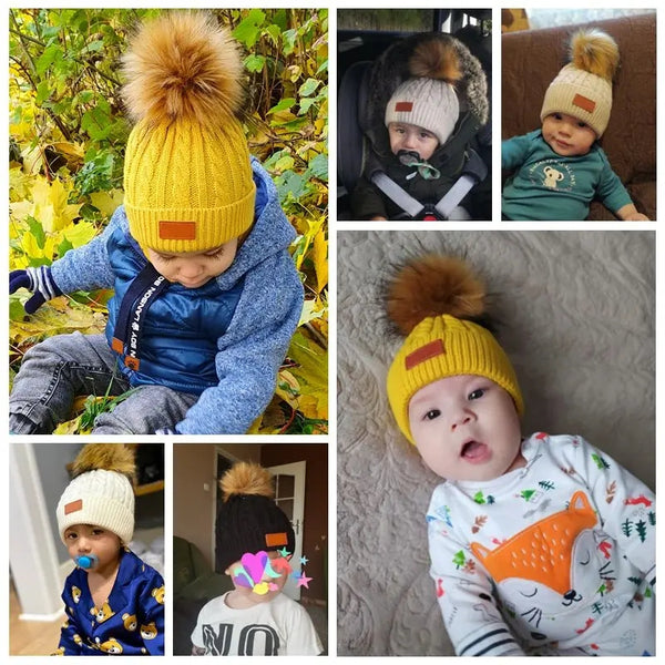 3907 Single fur warm hat elastic cap for girls and boys