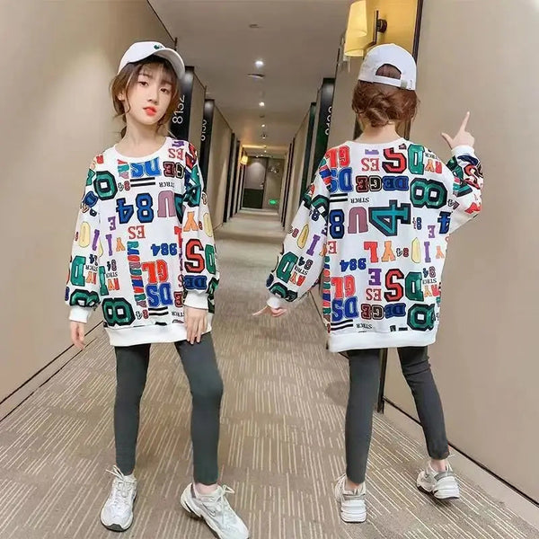 3983 Sweatshirt round neck long sleeve with trouser dress for girls