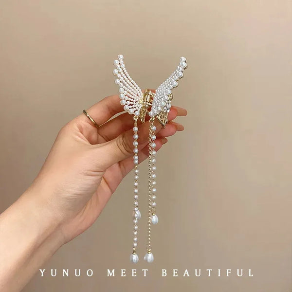 Butterfly pearl tassel hair pin for girls