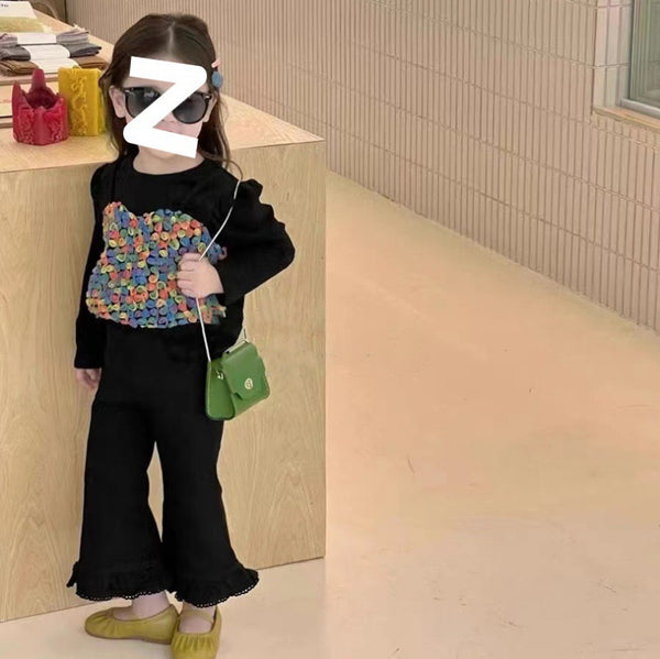 4051 Korean edition fake sen style art top and flare pant two pieces dress for girls