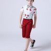 Flower printed shirt with bow and belt + short 4 pcs dress for boys