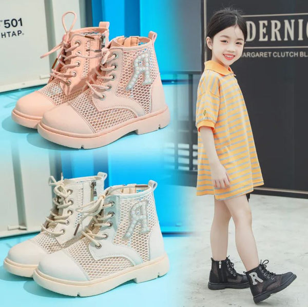 4108 Korean style summer shoes breathable hollow grid shoe for girls