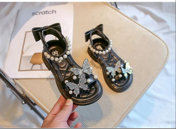 4112 New butterfly rhinestone casual soft sandals for girls