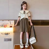 Casual loose short sleeve top with short dress for girls