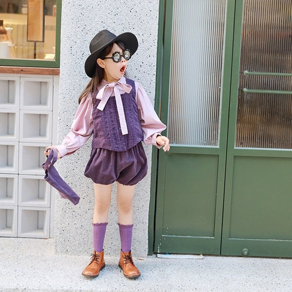 4207 Korean style long sleeve shirt+vest+shirt 3 pcs set for girls