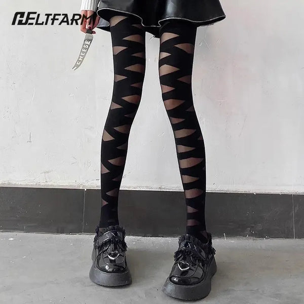 Cross strap bandage cut tights for girls
