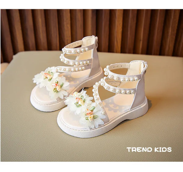 4229 Flower style pearl soft bottom sandals for girls