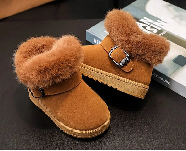 4366 Kids shoes soft warm inside furr flat round shoes for girls and boys