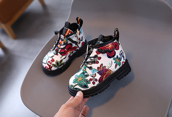 4376 Kids fashion casual boot flower style soft non-slip wear-resistant shoes for girls