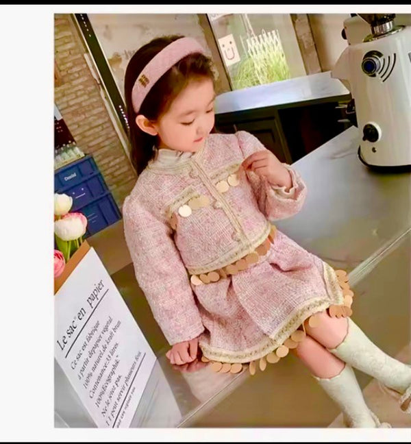 Baby clothing lace decoration sequin top jacket+fluffy skirt 2 pcs dress for girls