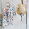 New fashion flower sling top+bow and pant 3 pcs dress for grils