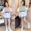 Korean Style Striped Patchwork O-Neck Puff Sleeve Shirts Loose Fashion Cotton Top Tees