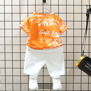 Letter print casual style shirt and short dress for boys
