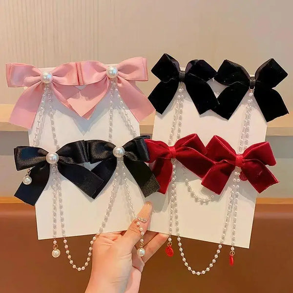 Bow hair pin tassel pearl for girls