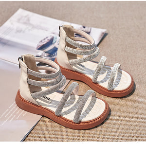 Girls zipper rhinestone princess sandals for girls