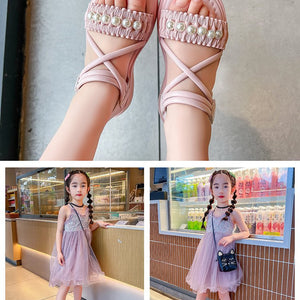 Open toe braided solid color high-top summer sandals for girls