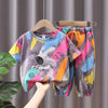 Kids clothing astronaut rabbit print top with trouser 2 piece dress for girls and boys