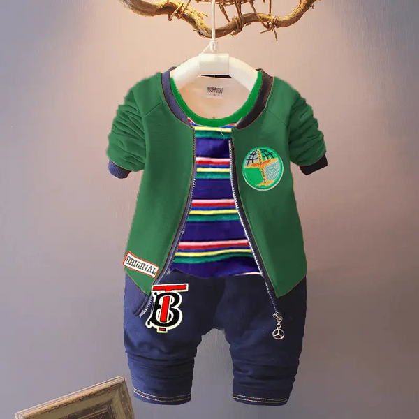 Stylish Biker Jacket with Inner Shirt and Denim Terry Pant (3pc)