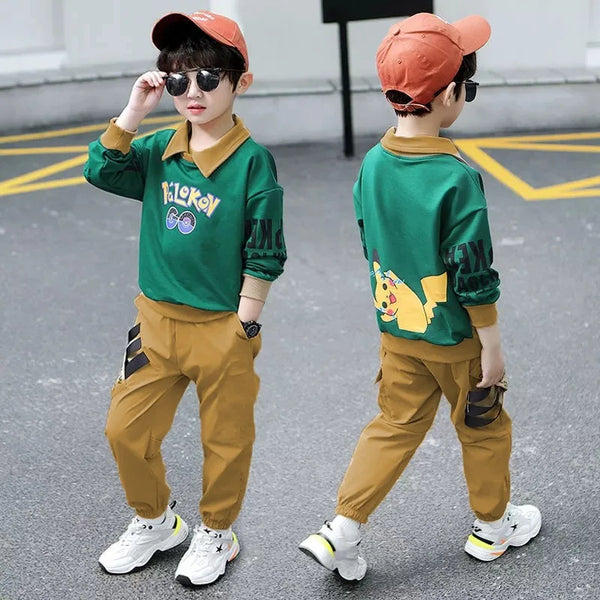 CASUAL STYLE POKEMON FRONT AND BACK PRINT STYLE SHIRT + TROUSER WINTER DRESS FOR BOYS