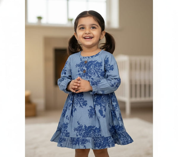 544 DENIM STYLE SUMMER FROCK FOR GIRLS