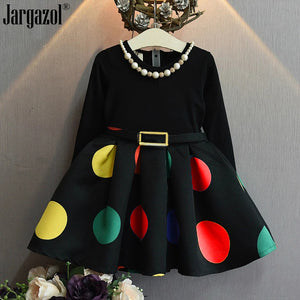New Long sleeves winter stuff frock for girls with necklace Multi Colour Print