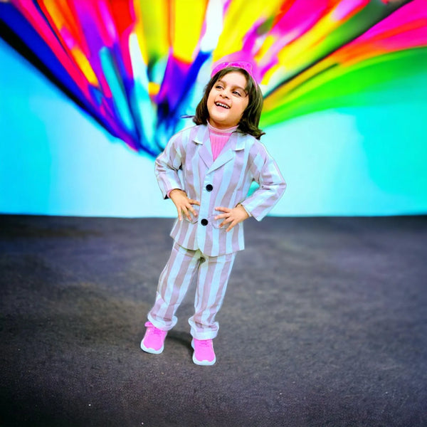 2pcs coat+pent with long sleeve strip dress for girls and boys