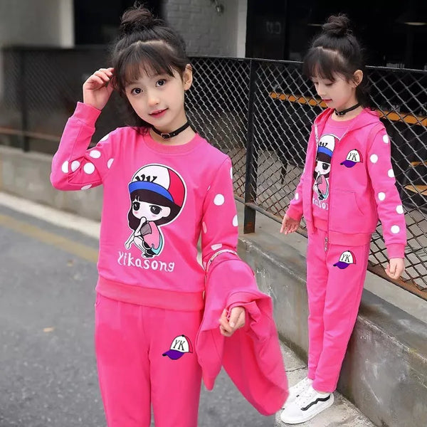 3 pcs Fleece Hoodie + T-shirt + pant tracksuite winter dress for girls warm stuff