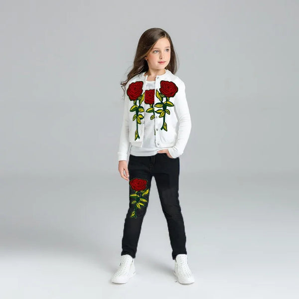 Flower style shirt +jacket+pant 3pcs dress for girls