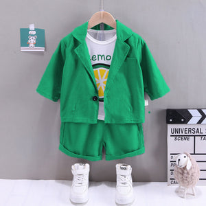 3Pcs Dress Coat + Lemon Printed Shirt With Short Dress For Boys