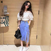 Girls cotton shirt with denim skirt half split skirt