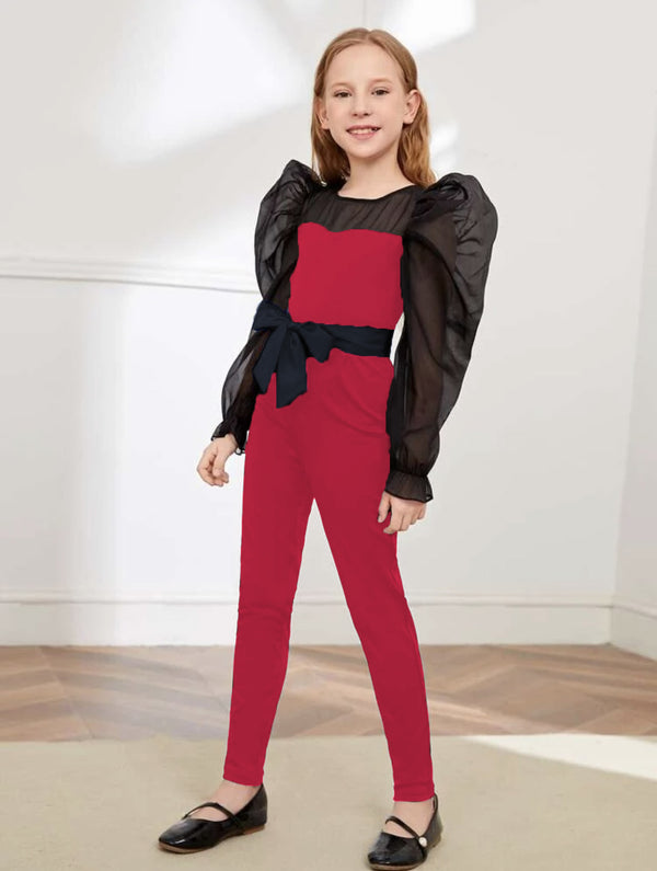 6089 Fake jumpsuit with belt summer dress top with black mesh and bottom with blended cotton