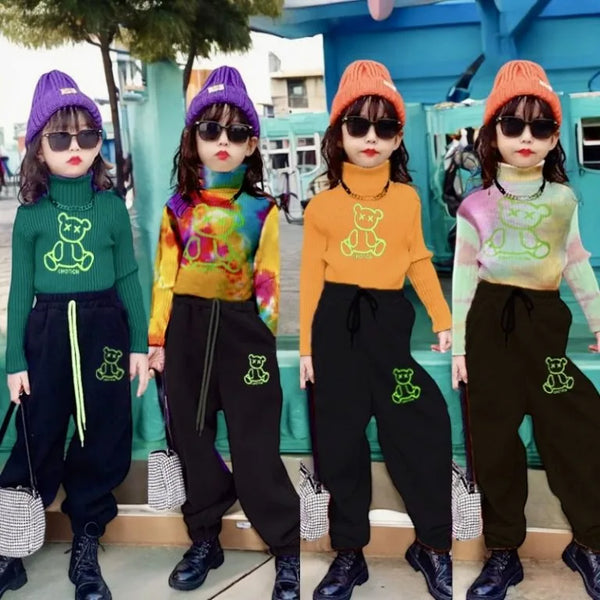 Cartoon print full sleeve shirt with trouser 2 pcs dress for girls and boys