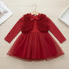 Full sleeves fake 2pcs fluff princess frock for girls