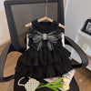 Western dress big bow vest sleeveless top skirt dress for baby girls
