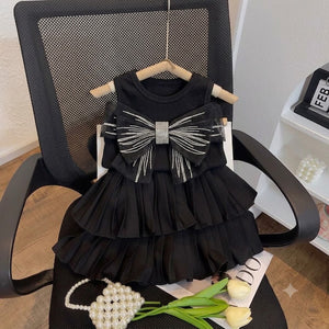 Western dress big bow vest sleeveless top skirt dress for baby girls