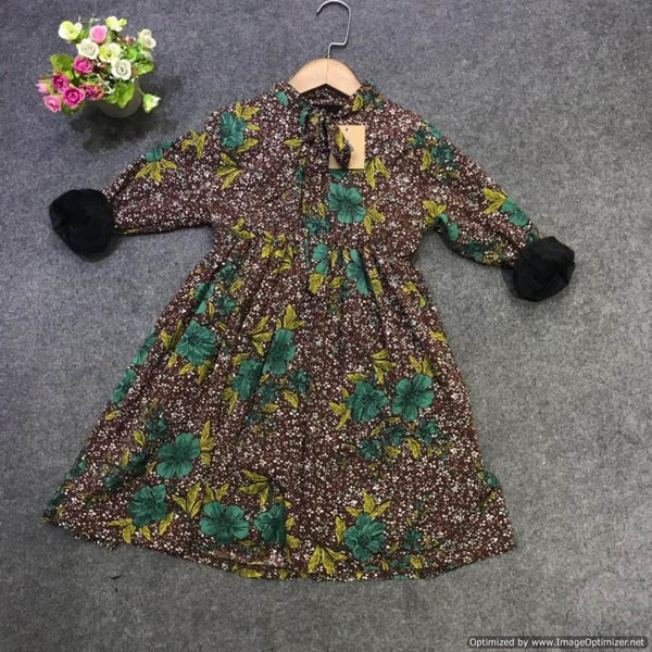 666 Floral style winter warm frock for girls