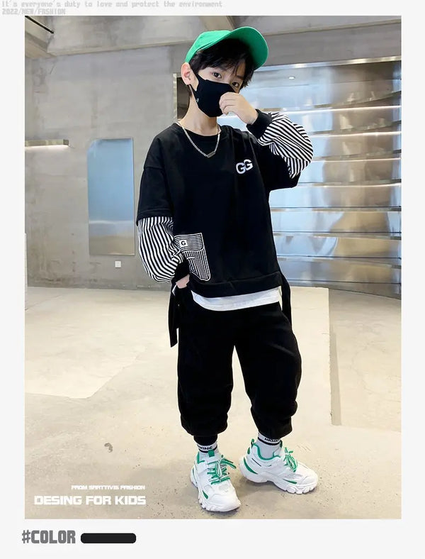 Children’s clothing stripe style pullover top shirt and pant 2 pieces for Boys