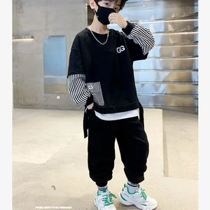 Children’s clothing stripe style pullover top shirt and pant 2 pieces for Boys