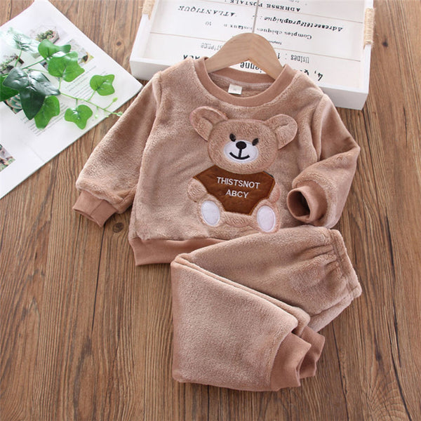 Infant clothing homewear set long-sleeved bear patch dress for boys and girls