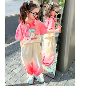 Girls Casual style half sleeve printed shirt with trouser dress for girls