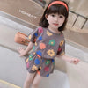 Baby clothing flower print crew neck t-shirt with short 2 piece dress for girls