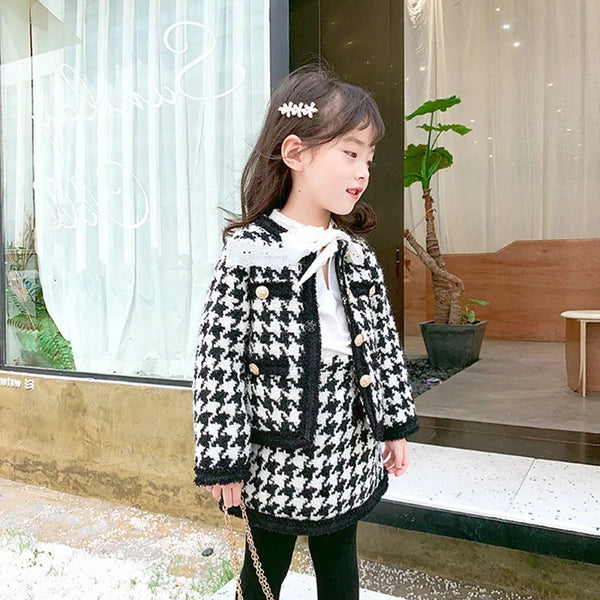 Infant clothing wool stuff jacket+skirt full sleeve dress for girls