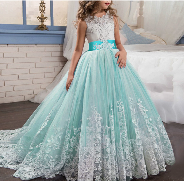 4676 Kids wear Pakistan elegant party long tail sleeveless frock for girls