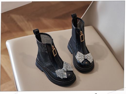 4695 Baby shoes rhinestone bow style mesh breathable zipper shoes for girls