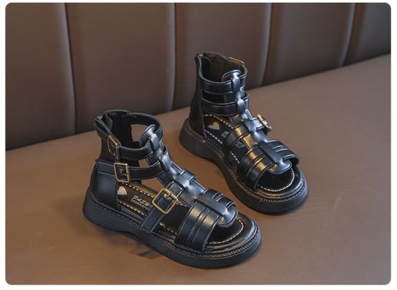 4696 Infant sandals fashion soft bottom cut-out roman sandals back zip for girls