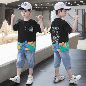 Boys clothes printed shirt and denim jeans short dress for boys