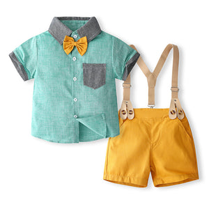 Boys clothes half sleeve collar shirt+tie+gallace and short 4 piece dress for boys