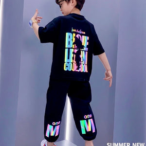 Suits Kids Clothes Summer Clothes Reflective T-Shirt + Trouser 2Pcs Set